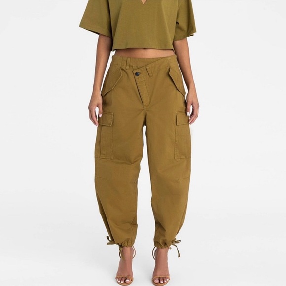 Women's Olive Cargo Pants - Picture 2 of 3